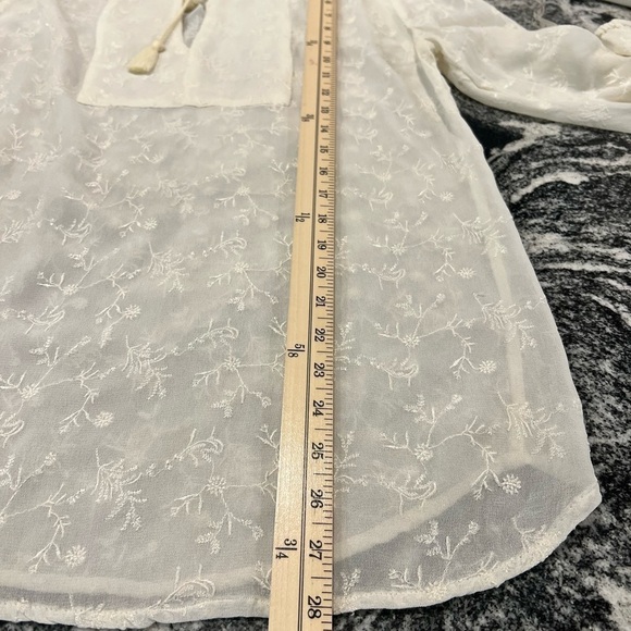 LUCKY BRAND NWOT ivory chiffon blouse with small botanical embroidery - Picture 5 of 14